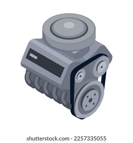 Ajuste de la composición isométrica del automóvil con iconos de piezas de coche despegadas en la ilustración vectorial de fondo en blanco