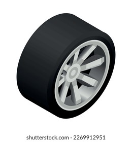 Car tuning isometric composition with icons of detached car parts on blank background vector illustration