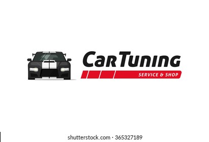 Car tuning shop logo template vector symbol, auto service centre badge, business card, technology sign, performance parts label, autoservice station ribbon, modern illustration design isolated tag svg