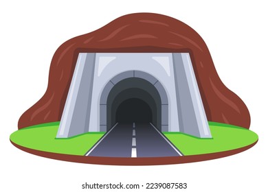 car tunnel cut into the mountain. flat vector illustration.
