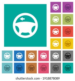 Car turn left signal dashboard light multi colored flat icons on plain square backgrounds. Included white and darker icon variations for hover or active effects.