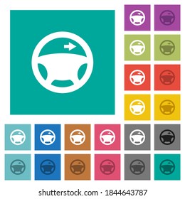 Car turn right signal dashboard light multi colored flat icons on plain square backgrounds. Included white and darker icon variations for hover or active effects.