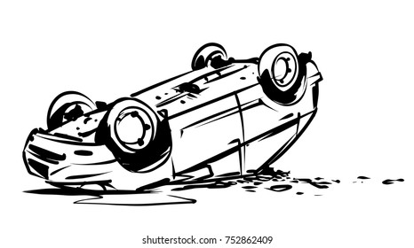 Car Turned Over. Outline vector illustration