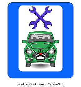 Car with two spanner. Wrench icon. Auto Service. Mechanic service and mechanics, connection and operation engineering design work.
