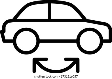 Car with Two Way Arrows Concept, Auto Garage Vector Icon Deisgn, Tire Repair Tools and Wheel Shop Equipment on White background
