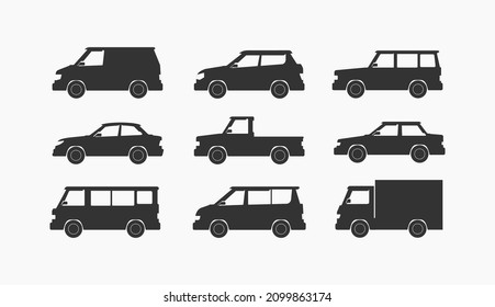 Car Type Icon Set. Black vector illustration isolated on a white background