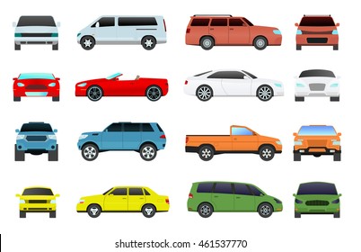 Car type and model objects icons set multicolor automobile supercar