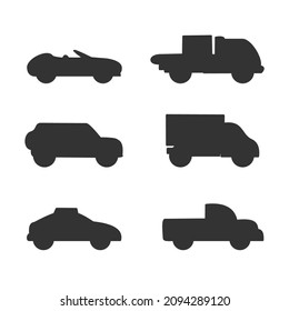 Car type and model . silhouette vector black illustration on white background. various modes car for icon web.