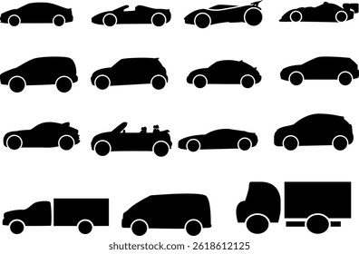 Car Type Vector Set: Comprehensive Illustrations of Different Automobile Body Styles for Design Projects.
