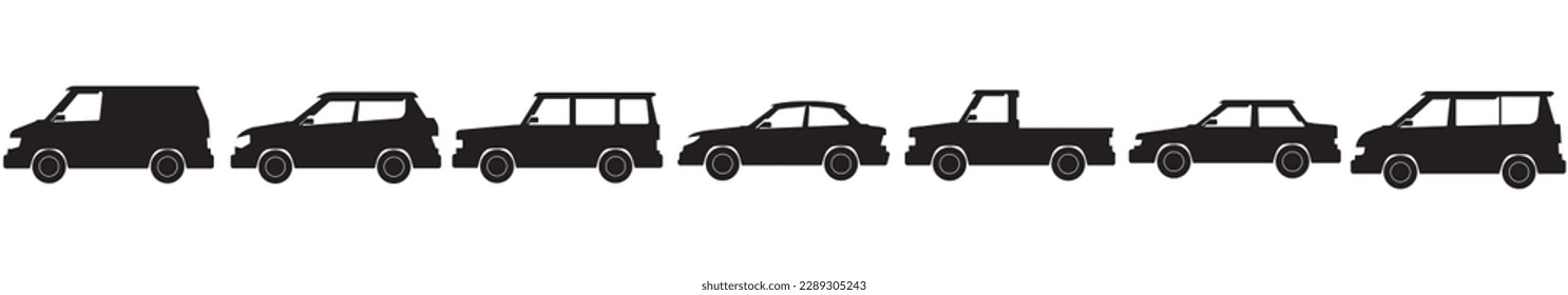 Car types set. Car body types. Different vehicles  Vector illustration