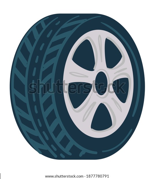 Car tyre closeup, isolated icon of tire made of\
rubber and plastic. Rounded object for vehicles. Logo or symbol of\
mechanics maintenance and repairing services. Shop or store. Vector\
in flat style