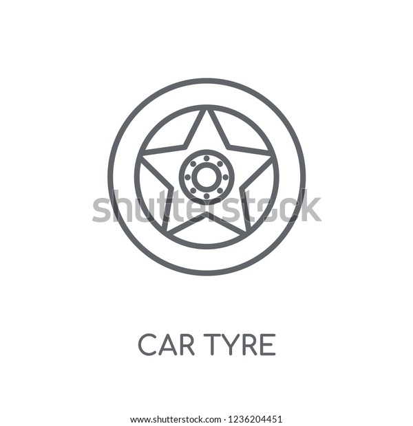 car tyre linear icon. Modern\
outline car tyre logo concept on white background from car parts\
collection. Suitable for use on web apps, mobile apps and print\
media.