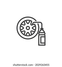 Car Tyre And Nitrogen Bottle Line Icon. Linear Style Sign For Mobile Concept And Web Design. Wheel Repair Service Outline Vector Icon. Symbol, Logo Illustration. Vector Graphics