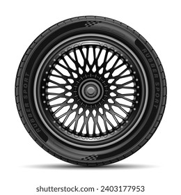 Car tyre radial wheel metal alloy on isolated background vector illustration.	