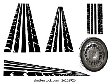 Car tyre and  Trye Tracks (Main Vector tesalates so you can create your own roads)