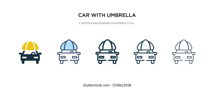 car with umbrella icon in different style vector illustration. two colored and black car with umbrella vector icons designed in filled, outline, line and stroke style can be used for web, mobile, ui
