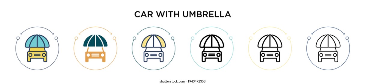 Car with umbrella icon in filled, thin line, outline and stroke style. Vector illustration of two colored and black car with umbrella vector icons designs can be used for mobile, ui, web