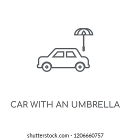 Car with an umbrella linear icon. Car with an umbrella concept stroke symbol design. Thin graphic elements vector illustration, outline pattern on a white background, eps 10.