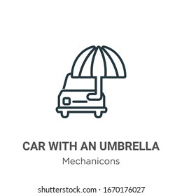 Car with an umbrella outline vector icon. Thin line black car with an umbrella icon, flat vector simple element illustration from editable mechanicons concept isolated stroke on white background