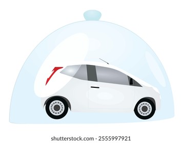 Car under glass dome. vector illustration