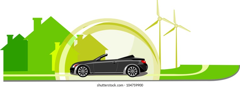 car under the protective dome of green city