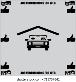 Car under roof icon, garage vector illustration