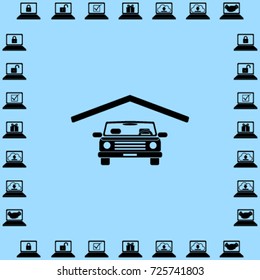 Car under roof icon, garage vector illustration