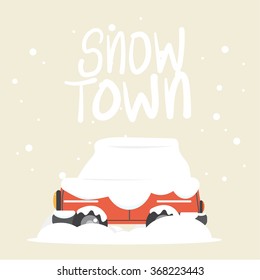 Car under snow in winter - cold, winter - Vector illustration