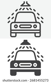 Coche bajo el spray de agua diferente estilo icono conjunto. Línea de contorno y signo de Vector de trazo editable de glifo sólido. Símbolo del servicio de limpieza de lavado de vehículos.
