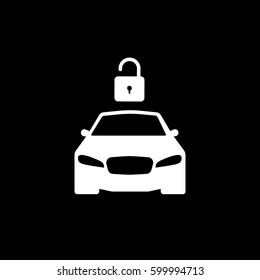 Car And Unlock Flat Icon On Black Background