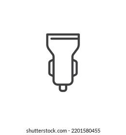 Car USB Charger Line Icon. Linear Style Sign For Mobile Concept And Web Design. Car Phone Charger Outline Vector Icon. Symbol, Logo Illustration. Vector Graphics