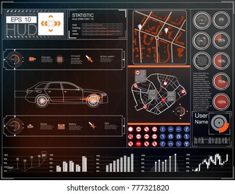 Car user interface. Map HUD UI. Abstract virtual graphic touch user interface. Cars icon. Vector cars abstract. Vector illustration.