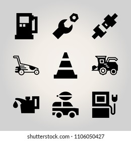 Car Utensils icon set. drill, essential, natural and lawnmower vector illustration for web