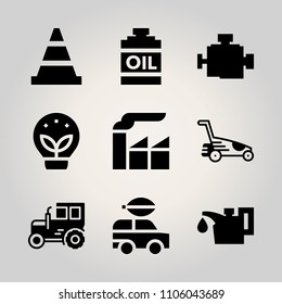 Car Utensils icon set. fossil, design, tower and warehouse vector illustration for web