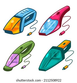 Car vacuum cleaner vector cartoon set isolated on a white background.