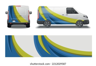 Car van mockup livery wrap design realistic set of side and back car views with artwork vector illustration
