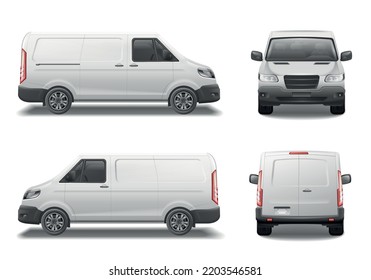 Montaje de maquetas de camionetas con imágenes realistas aisladas de automóviles de diferentes ángulos en ilustración vectorial de fondo en blanco