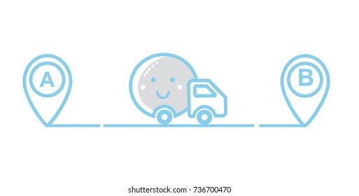 Car. Van. Point A To Point B With Road. Vector Illustration