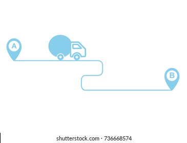 Car Van. Point A To Point B With Winding Road. Vector Illustration