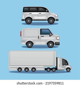 Car Van And Truck Icons Mockup