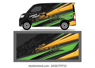 Car van Wrap design for company, decal, wrap, and sticker. abstract stripe background kit designs for van wrap vehicle EPS 10