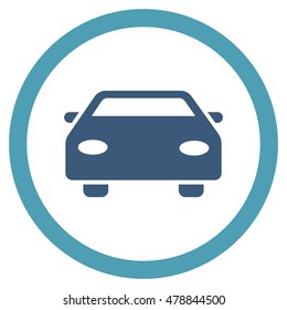 Car vector bicolor rounded icon. Image style is a flat icon symbol inside a circle, cyan and blue colors, white background.