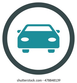 Car vector bicolor rounded icon. Image style is a flat icon symbol inside a circle, soft blue colors, white background.