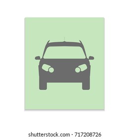 Car Vector black icon on color sticker. Material design