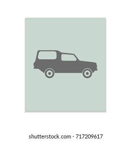 Car Vector black icon on color sticker. Material design