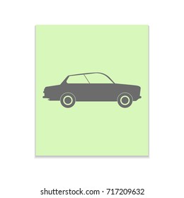 Car Vector black icon on color sticker. Material design
