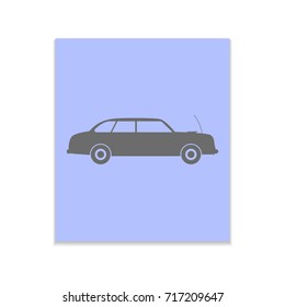 Car Vector black icon on color sticker. Material design