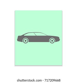 Car Vector black icon on color sticker. Material design