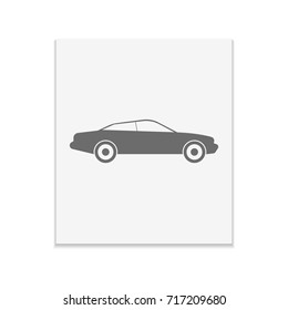 Car Vector black icon on color sticker. Material design