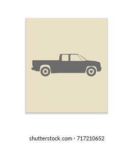 Car Vector black icon on color sticker. Material design